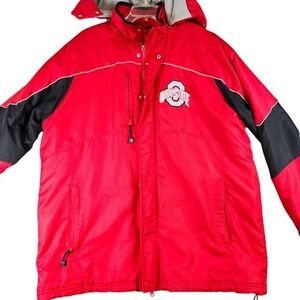 Vintage Ohio State Buckeyes Winter Jacket Hooded Puffer Coat Red Black Gray L/G